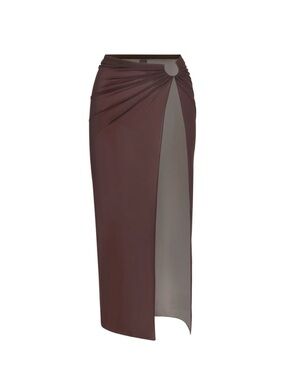 SKIMS Draped High-Slit Maxi Skirt in Chocolate Brown
